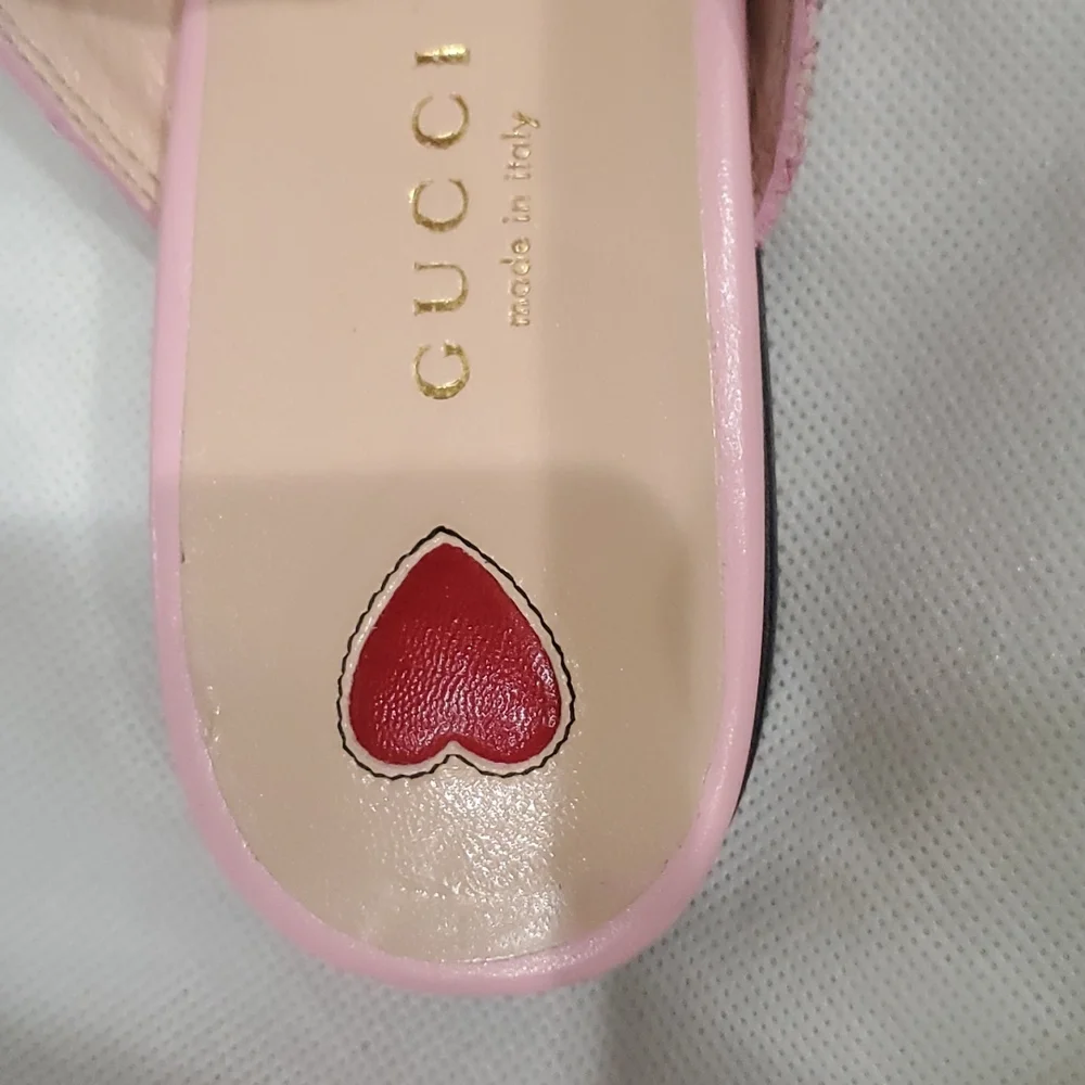 Gucci Pricetown Horsebit Lace Leather Pink Nude Mule Loafer Slipper Flat 36.5 - Picture 7 of 8